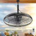 Outdoor Ceiling Fans with Lights, 20'' Gazebo Fan, Plug in Ceiling Fan for Patios, Pergola, Ceiling Fan with Remote Control, Hanging with Hook,Black