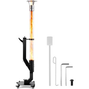 64 Inch Pellet Patio Heater, Outdoor Wood Pellet Stove with Stainless Steel Rain Cap, Lockable Caster Wheels & Carry Handle, Ash Tray + Adjustable Air Inlet for Garden Backyard Party