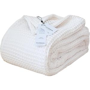 100% Turkish Cotton Waffle Throw Blanket King Size White - Premium Quality, Light and Airy Waffle Weave All-Season Quilt - Lux Decorative Bedspread (White, King Size 95" x 110" Inch)