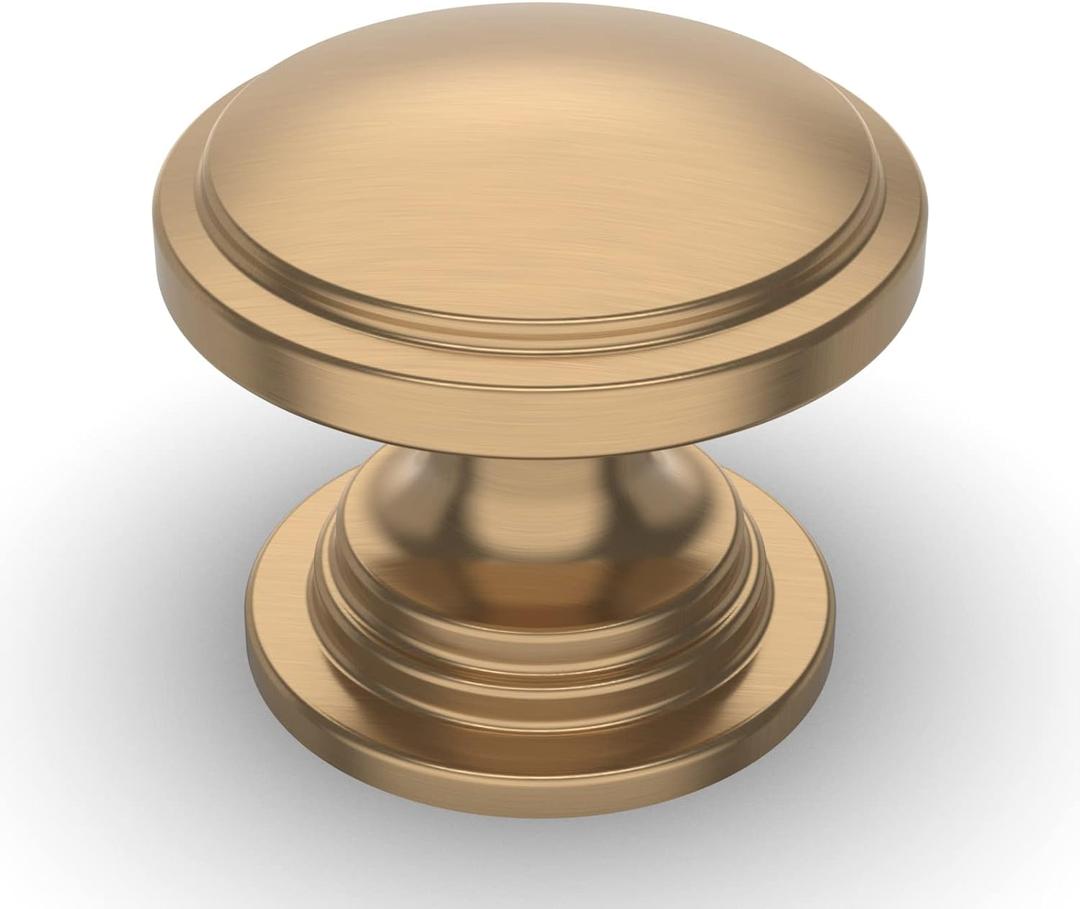 Amerdeco 10 Pack 1-1/4 inch Kitchen Cabinet Knobs Champagne Bronze Cabinet Knobs Bedroom Dresser Gold Round Drawer Knobs Single Hole Cabinet Pulls