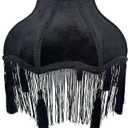 Victorian Lamp Shade,fringe lamp, Velvet Vintage Lampshade,Bell Shape Scallop Lampshades,Floor and Bedside Lamps for Table (Black)