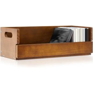 1 Set Wooden CD Storage Box Holder Shelf Cassette Tape Display Racks with Carrying Handles, Organizer Shelf for Movie Cases, DVDs, Each Set Can Store up to 36 Pcs CDs (Brown)