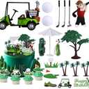RAYNAG 19 Pieces Golf Cake Topper Birthday Decorations Party Supplies With Clay Figurine Cart Sun Umbrella Ball Green Tree for Themed Cake Decorations Party Favors