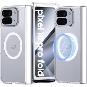 for Google Pixel 10 Pro Fold Case Magnetic [Hinge Protection] [HD Screen Protector] [Translucent Matte] Slim Skin-Friendly&Smooth Shockproof Phone Case for Pixel 10 Pro Fold (Crystal White)