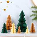 Cinnvoice 7 Pcs Neutral Christmas Tree Honeycomb Centerpiece Minimalist 3D Paper Trees Centerpiece Neutral Modern Christmas Decor Rustic Reusable Xmas Paper Table Decoration for Xmas Winter Home Decor