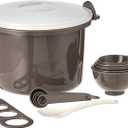 Prep Solutions by Progressive Microwaveable Rice and Pasta Cooker-17 Piece Set Includes Measuring Spoons and Cups, Rice Paddle, Steaming Insert, Pasta Measurer and Locking Lid-12 Cup Capacity BPA FREE, Gray