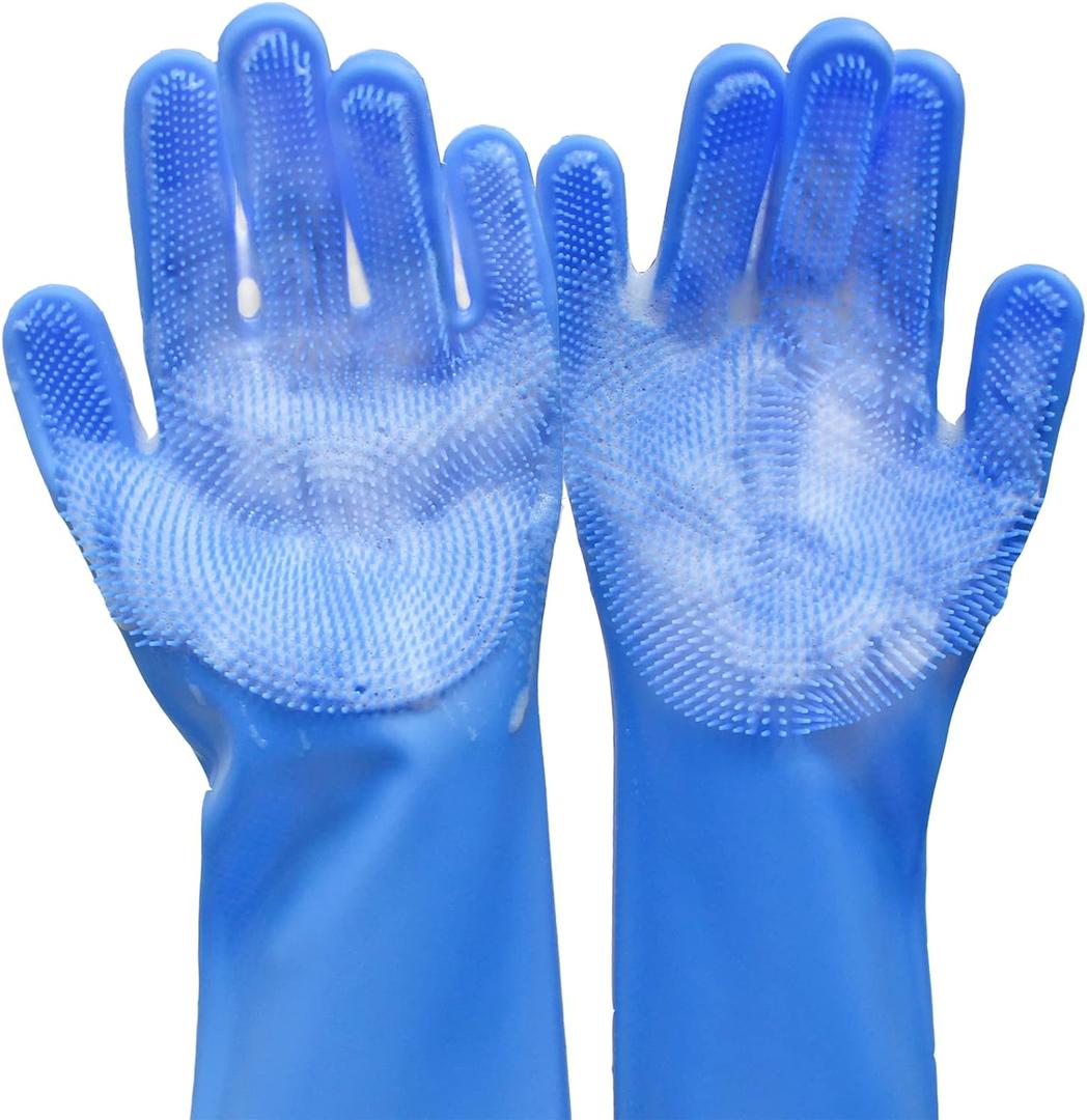 Pet Grooming Gloves, Dog Washing Gloves with High-Density Teeth, Heat Resistant Silicone Cat Hair Remover with Enhanced Five Finger Design, Bathing and Massaging for Dogs and Cats (Blue)