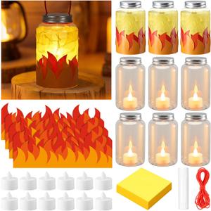 VIHOSE 12 Set Camping Lanterns Crafts with LED Candle Light DIY Fake Fire Camping Craft Kits Make Your Own Campfire Lanterns Decoration for Camp Party Home Party Favors