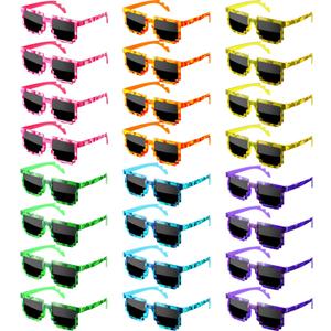 Matcheck 12/24/32 Pack Miner Party Sunglasses Pixelated Mosaic Gamer Birthday Photo Props Glasses for Adults Teens (24 Mixed Color)