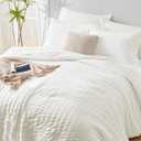 CozyLux King Size Comforter Set Ivory Seersucker 7 Pieces Bed in a Bag King Comforter Set with Sheets, Luxury Soft Bedding Sets with Down Alternative Comforter, Sheets, Pillowcases & Shams All Seasons