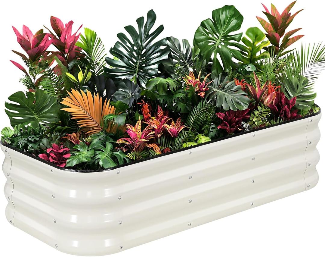 1MORE Raised Garden Bed -4X2X1 Galvanized Planter Box for Outdoor Gardening,3 in 1 Modular Raised Bed Kit with Protective Tape, Gloves for HerbIdeal for Vegetables and Plants.White-1Pack