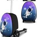 2-in-1 Ride-On Scooter Suitcase, Scooter Luggage for Kids Ages 5-12, Foldable & Lightweight Carry with LED Light-Up Wheels (Large, Purple)