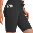 baleaf Women 8" Biker Shorts with Pockets, High Waisted Workout Short Tummy Control Yoga Gym Spandex Running Volleyball (Black)