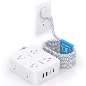 10 Ft Extension Cord with Multiple Outlets, HANYCONY Flat Plug Power Strip Surge Protector 10 Ft Long Cord, 8 Outlets 30W USB C Charger (2 USB C), Multi Plug Outlet for College Dorm Room Essentials (White(PD 30W))