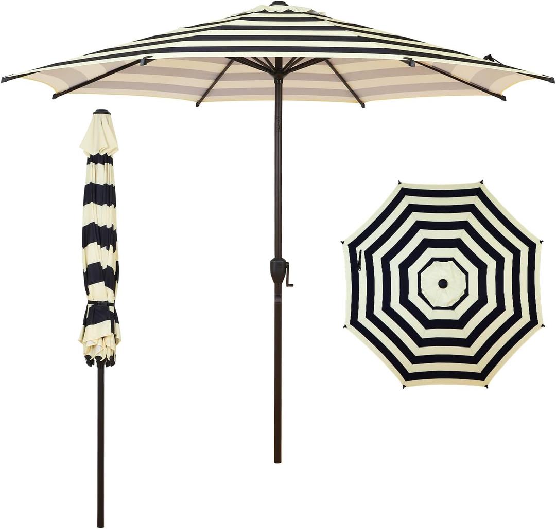 Abba Patio 9FT Lyon Outdoor Patio Umbrella Outdoor Table Umbrella with Push Button Tilt and Crank Market Umbrella 8 Sturdy Ribs UV Protection Waterproof for Garden Deck Backyard Pool, Stripe