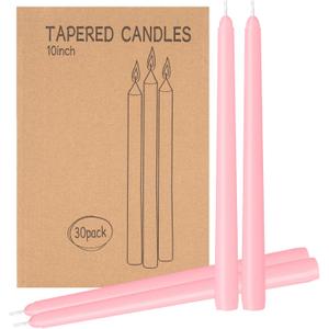 LYOBATH 30 Pack Pink Taper Candles - Taper Candles 10 Inch Dripless, Smokeless & Unscented - 8 Hours Long Burning - Ideal for Weddings, Dinner Parties, and Home Decor