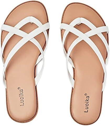Luoika Women's Wide Width Flat Sandals, Flip Flop Slides Sandal Casual Strapy Sandal Slip on Summer Beach Shoes for Women. 9.5