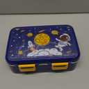 Small Bento Box for Toddlers & Snacks – 3-Compartment with Leak-Proof Lid, Spoon & Stainless Steel Tray – 20 x 15 x 6.8 cm BPA-Free, Dishwasher Safe - Fun Space Design for School & Travel (Blue)