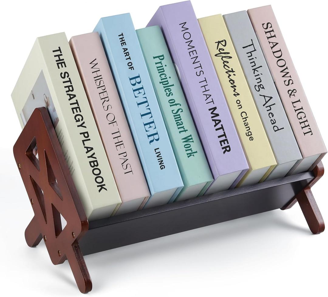 Bunkal Bamboo Desktop Bookshelf – Tilted Tabletop Bookshelf Organizer for Cookbooks, CDs, Magazines, Portable, Small Bookrack for Home, Dorm, or Office,15.75" x 8.86" x 9.17" , Walnut