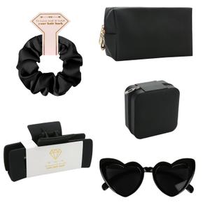 5pcs Bridesmaid Scrunchies Proposal Gifts makeup bag bulk Jewelry Box 4.1inch square Hair Claws Bachelorette Hair Clip heart sunglasses Girls for Wedding Party Favors (Black, Medium)
