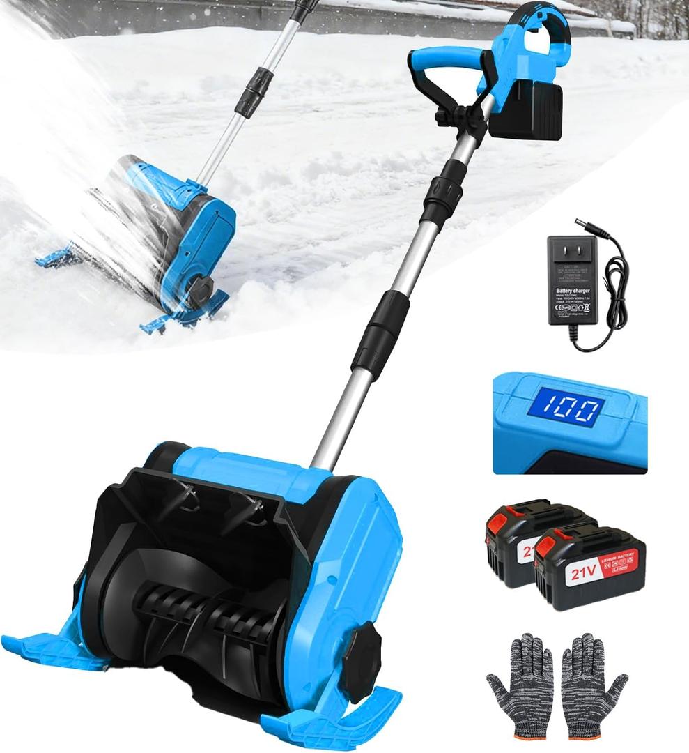 WILIBUT Cordless Snow Shovel, 21V | 12-Inch | 4.5-Ah Battery Powered Snow Blower with LCD Display, Foldable Electric Snow Thrower, 20ft Throwing Distance (2 Battery & Quick Charger Included)