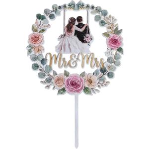 Mr and Mrs Cake Topper - 10 Inches Bride & Groom Wedding Cake Toppers, Rustic Wedding Decor Cool Gifts for Bridal Shower, Engagement (White-swing Couple)