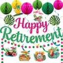 Hawaiian Beach Retirement Party Decorations Aloha Retirement Decorations with Glitter Happy Retire Banner Tropical Hawaiian Hanging Swirls for Beach Theme Party Decor