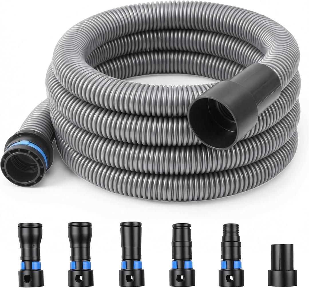 16FT Shop Vac Hose Extension,Commercial Dust Collection Hose Kit,1-1/4 Diameter TPE Vacuum Hose with 6 Adapters for Vacuums System,Compatible with Woodworking Power Tool and Sander by TOMOON (Gray)