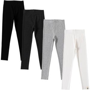 4 Pack Leggings for Girls Full Length Basic Pants Kids Soft Stretchy Leggings (7-8 Years, Black/Dark Gray/Grey/White 2)