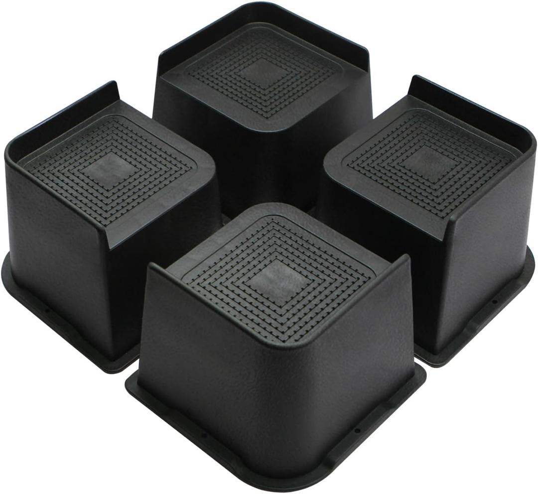 Bed Risers 2 inch, 3 inch, 4 inch, 6 inch or 8 inch Heavy Duty Furniture Risers, Up to 6000 Lbs L Shaped Design Bed Lifts Blocks for Couch Desk Sofa Table (Black, 4 Inch 4 Pack)