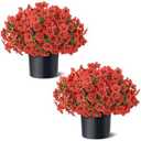2 Set of Artificial Morning Glory & Eucalyptus Topiary Trees - Faux Silk Flower Potted Plants, UV-Resistant Fake Outdoor Morning Glory Bushes for Front Door, Yard, Farmhouse, Garden Decor (Red)