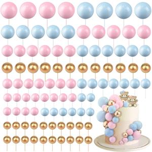  Balls Cake Topper DIY Cupcake Insert Foam Balloons for Cake Baking Wedding Anniversary Birthday Decoration(Pink, Blue, Gold,Multi Sizes)