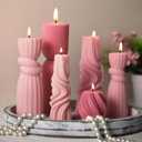 6 Pcs Pink Pillar Candles Decorative Modern Aesthetic Ribbed Candle Set Cute Soy Wax Scented Ribbed Decor Valentine's Commemorative Gift for Home Decoration(2.36-6.69 Inch)