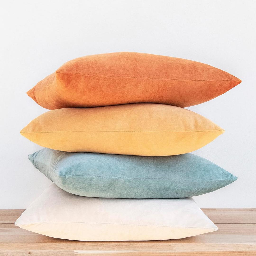 MONDAY MOOSE Decorative Throw Pillow Covers Cushion Cases, Set of 4 Soft Velvet Modern Designs, Mix and Match for Home Decor, Pillow Inserts Not Included (20x20 inch, Orange/Teal)