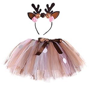 Kid Girls Halloween Christmas Carnival Cosplay Costume Reindeer Elf Elsa Princess Dress Up Tutu Skirt+Butterfly Wings+Headband Fairy Accessory Birthday Party Outfit Light Brown Elk 3-8 Years