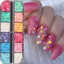 Holographic Nail Glitter Sequins 3D Flakes Laser Gradient Nail Art Design Sequins Shiny Nail Glitter for Acrylic Nails, 12 Colors Nail Art Sequins for Women Girls Manicure DIY Nail Art Decorations