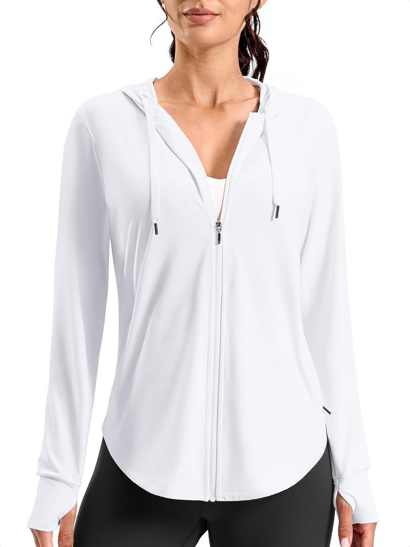 G Gradual Women's Sun Protection Jackets Lightweight Zip Up Hoodies | 4 Pockets, UPF 50+, Curved Hem, Drawstring, Long sleeves, Thumb Hole, Sun Shirt, Hiking, Beach, Athletic, Workout (White, XL)