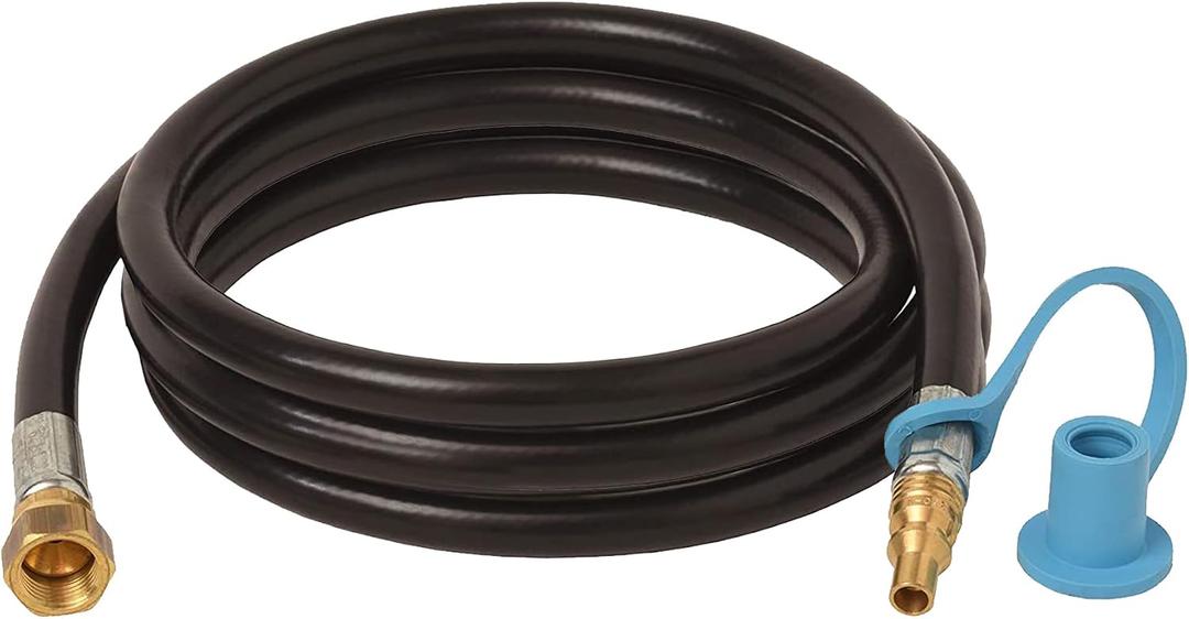 Flame King 72-inch Propane Thermo Plastic Hose Assembly, 1/4" Male Quick Disconnect Plug × 3/8" Female Flare Swivel, with 1/4" ID Hose for RV, Van, and Trailer