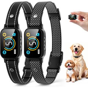 2 Pack Bark Collar, Smart Dog Bark Collar for Large Medium Small Dogs, Rechargeable Ultra-Light Training Collar with Beep Vibration, Anti Barking Device with 5-Level Sensitivity (Black)