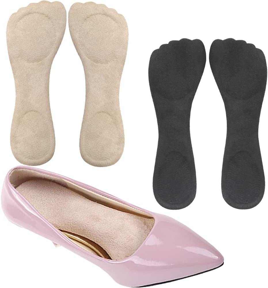 High Heel Inserts for Women - Adhesive Velvety Cushioning Insoles, Anti-Slip Gel Cushions for Pain Relief, Shoe Inserts for Dress Shoes, 2 Pairs, Beige+Black (5-8 US size)