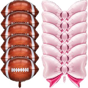 Sumind 12 Pieces Gender Reveal Football Balloons Includes 6 Pink Bow and 6 Football Foil Balloons Decoration Supplies Party Accessories for Gender Reveal Party, Baby Shower, Birthday