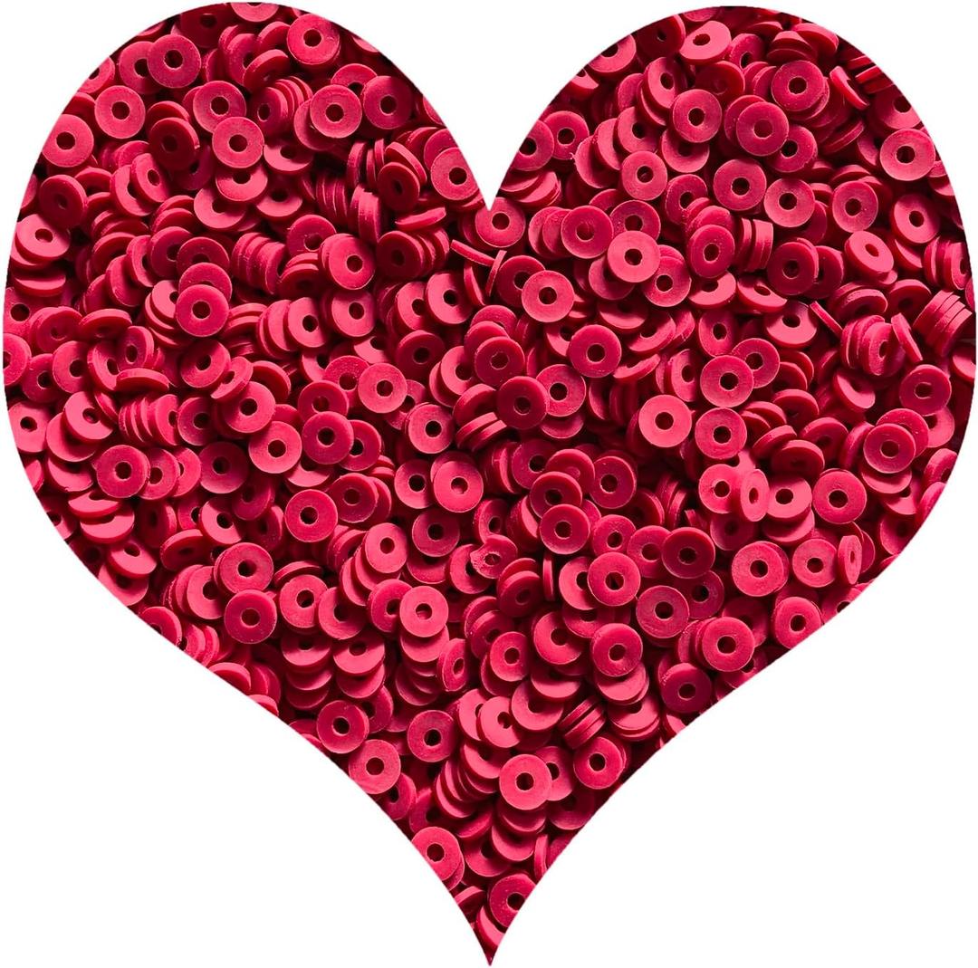 3000Pcs Flat Round Polymer Beads Vinyl Heishi Beads for Jewelry Making Women Necklace Bracelet Earrings(16-Deep Red)