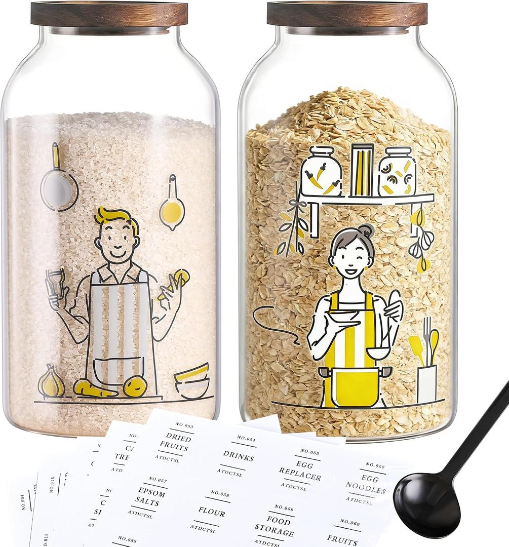 2 PCS Large Glass Jar With Lid Glass Food Storage Jars with Airtight Lid for Flour,Sugar,Coffee,Rice, Nutsand More(1 gallon/4000 ml)
