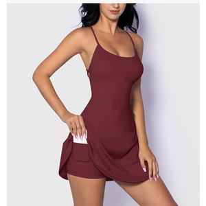 Tennis Dress for Women Backless Lace Up Workout Dress with Built-in Bras & Shorts Exercise Athletic Golf Dresses for Women, Size XL