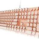 EWEADN Typewriter Style Mechanical Keyboard, Wired Typewriter Keyboard,104 Keys Retro Typewriter Keyboards, Media Control Knob, Wired Computer Keyboard Pink Switch for Windows/Mac/PC-Pink