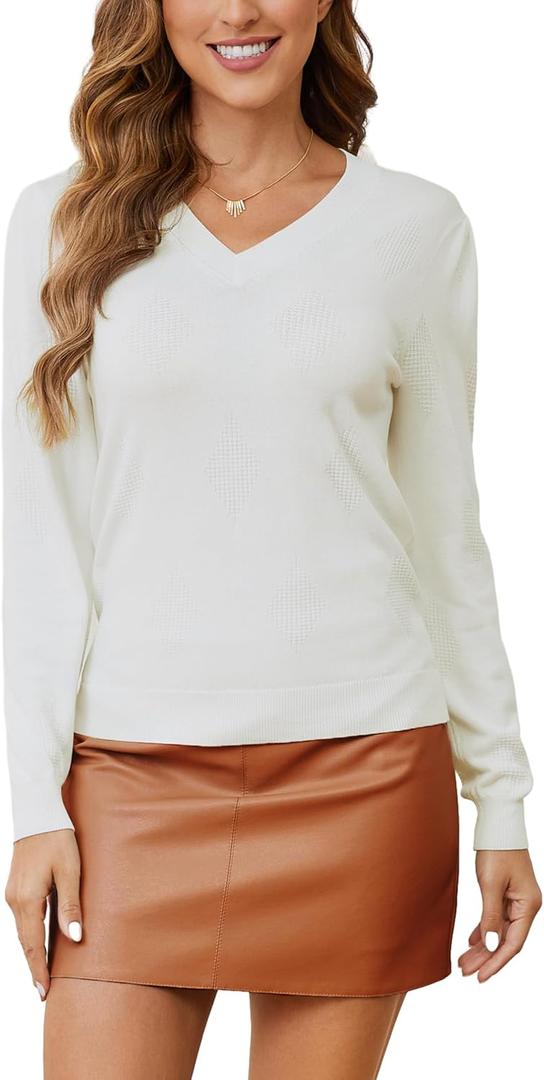 Women's Spring Tops 2025 Fashion V Neck Knit Summer Casual Lightweight Pullover Sweater (White, M)
