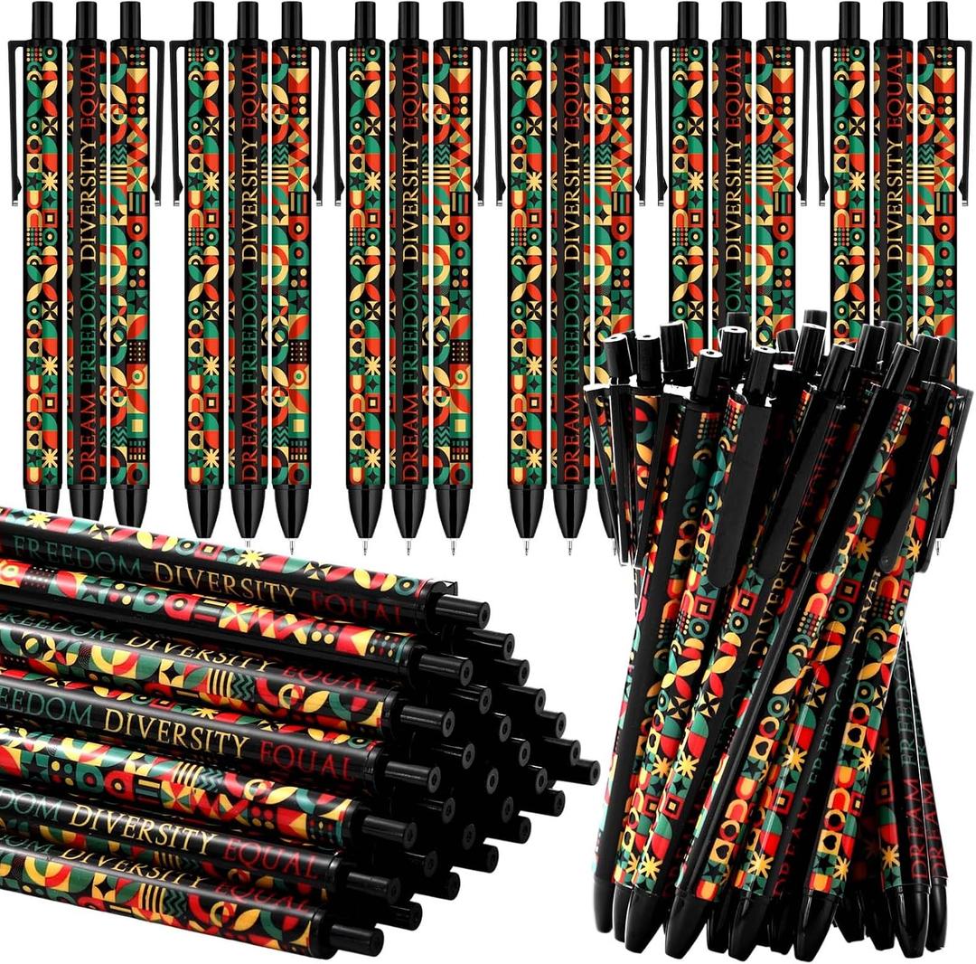 Sinload 200 Pcs Black History Month Ballpoint Pens Bulk for Prizes Inspirational Geometric Dream Freedom Diversity Equal Pen African American Party Supplies
