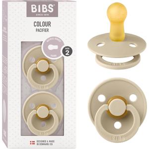 Bibs Colour Pacifier 2-Pack | BPA Free Soother, Round Nipple. Natural Rubber Latex, (Vanilla)