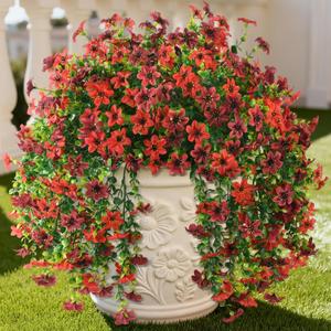 Artificial Flowers for Outdoors Faux Hanging Plants Spring Summer Decoration, 2 Pcs Fake Silk Floral Realistic Outside Flowers UV Resistant No Fade for Planter Pot Porch Patio Window Yard Decor