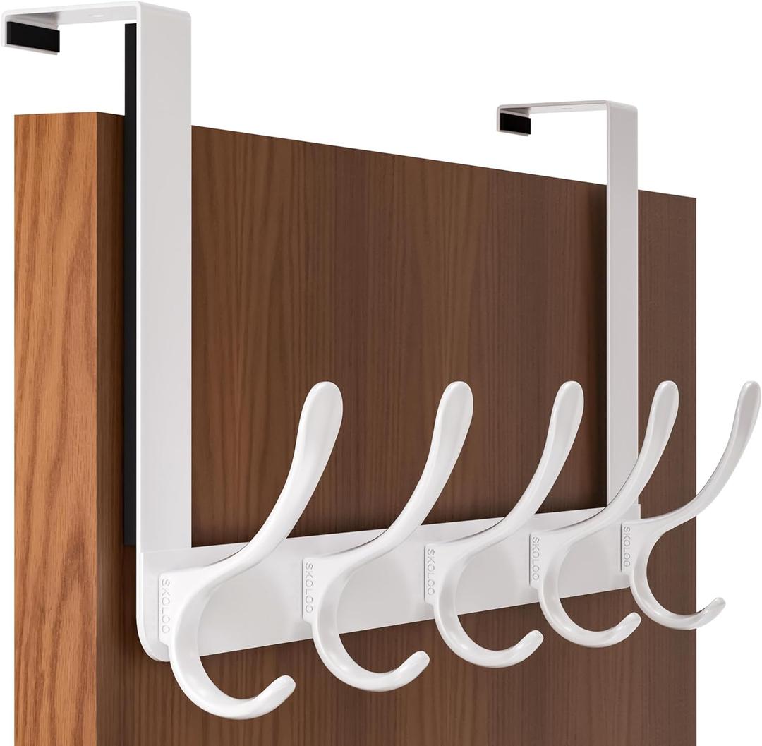 SKOLOO Over The Door Hook, Door Hanger Hooks for Hanging Clothes, Towels, Coats, Hats, Over The Door Towel Hook - White, Assembly Required (1 Pack)